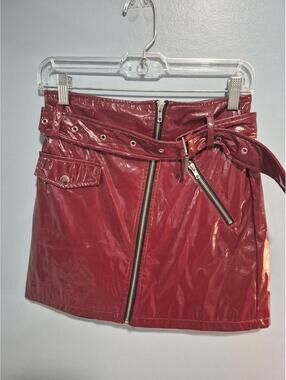 Forever 21 Red Faux Leather Mini Skirt with Belt